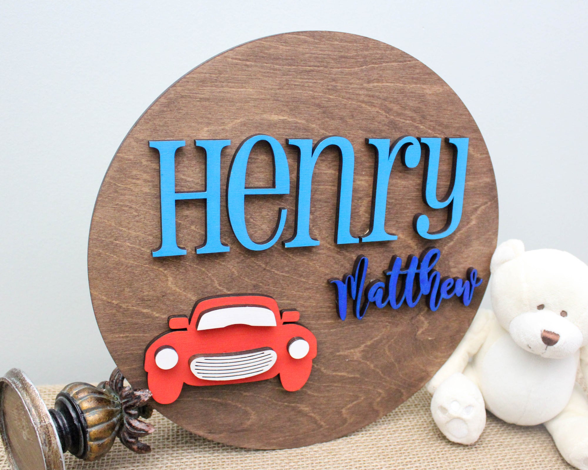 Vintage Car Nursery Name Sign