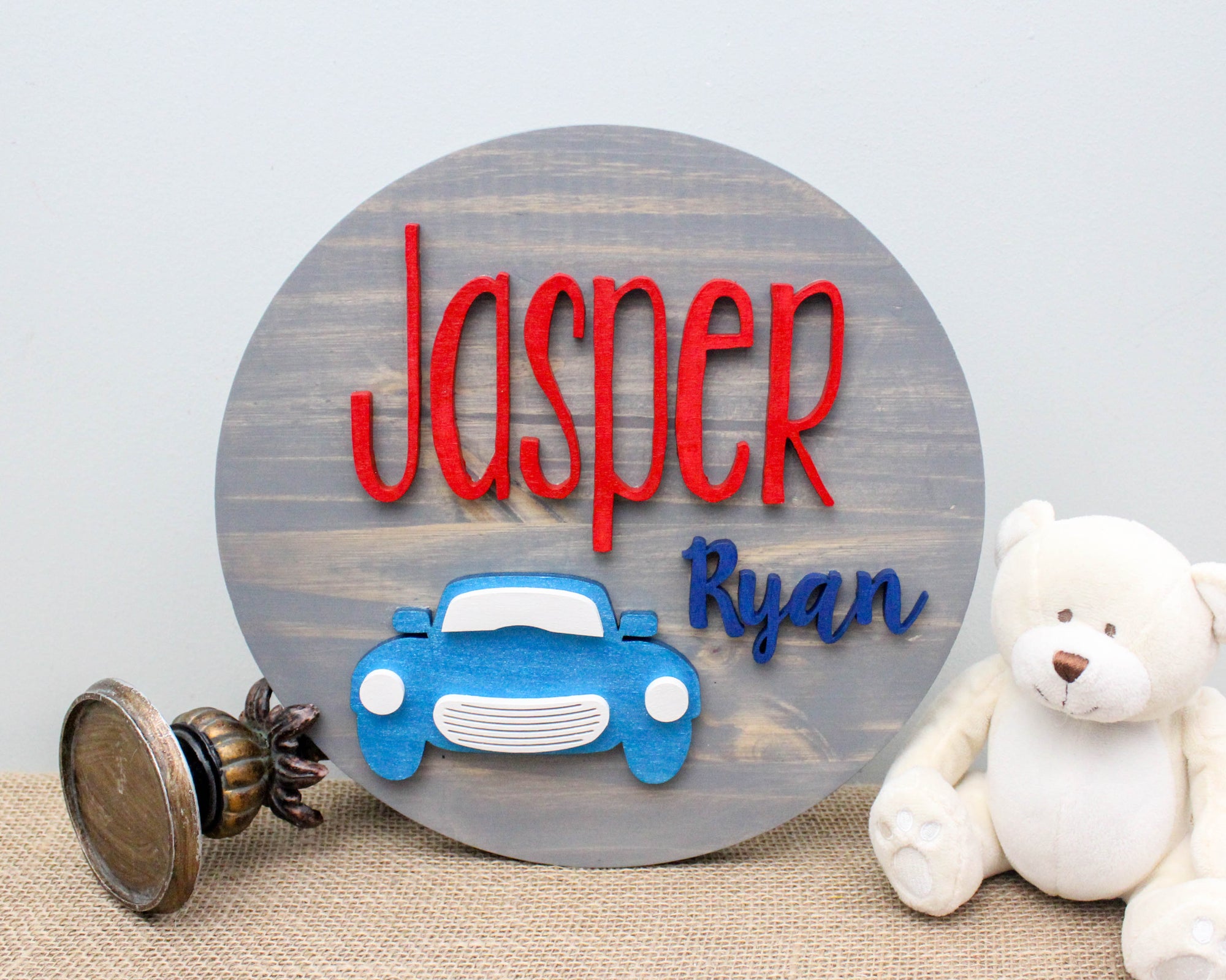 Vintage Car Nursery Round Name Sign