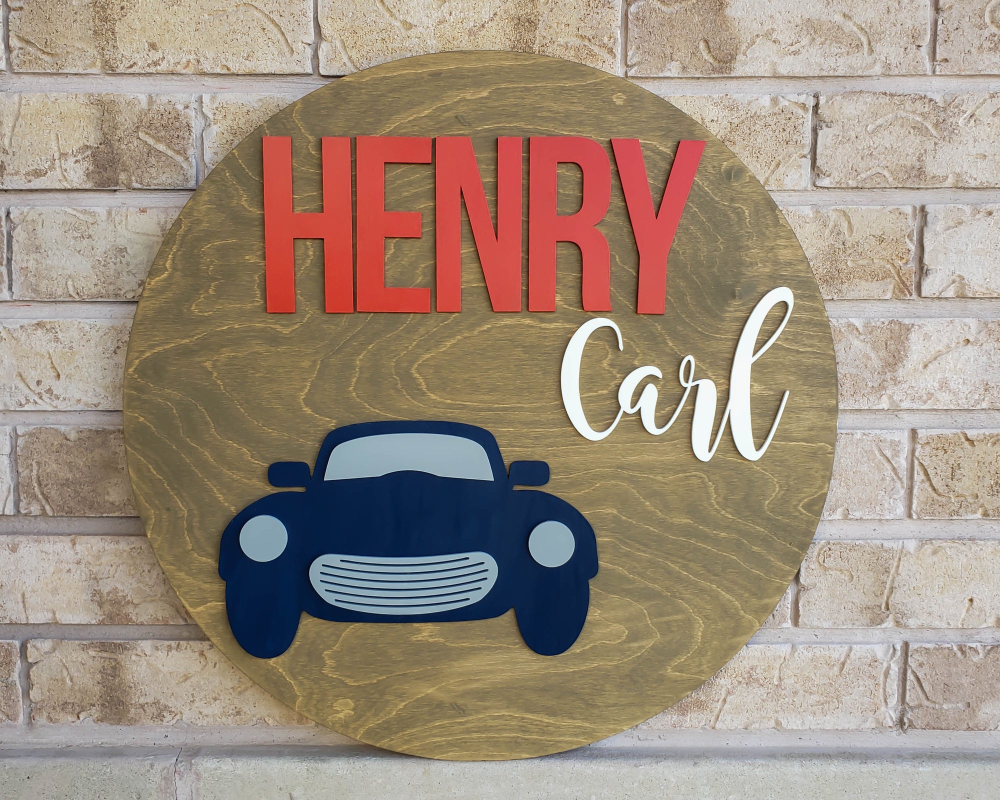 Vintage Car Nursery Round Name Sign