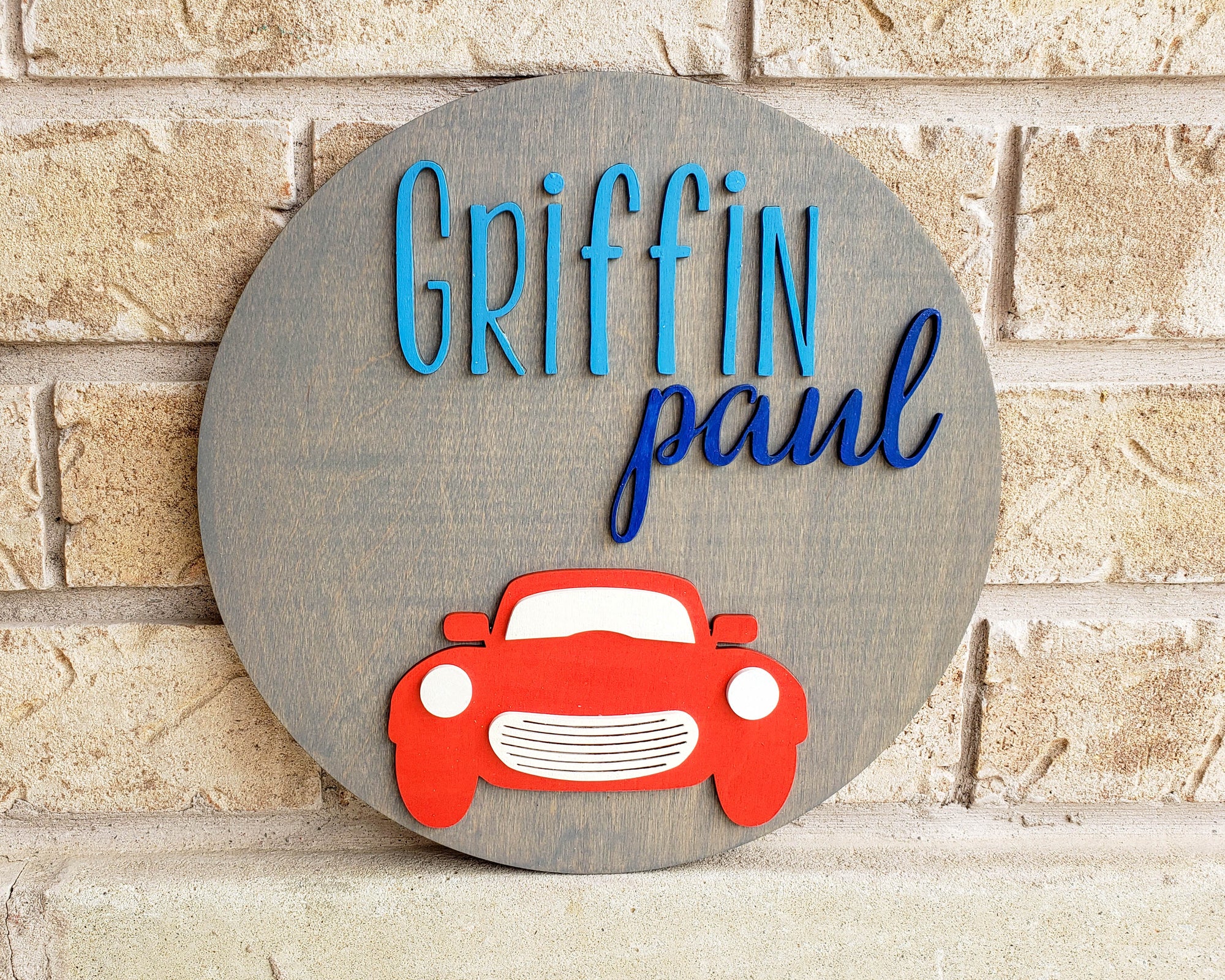 Vintage Car Nursery Round Name Sign