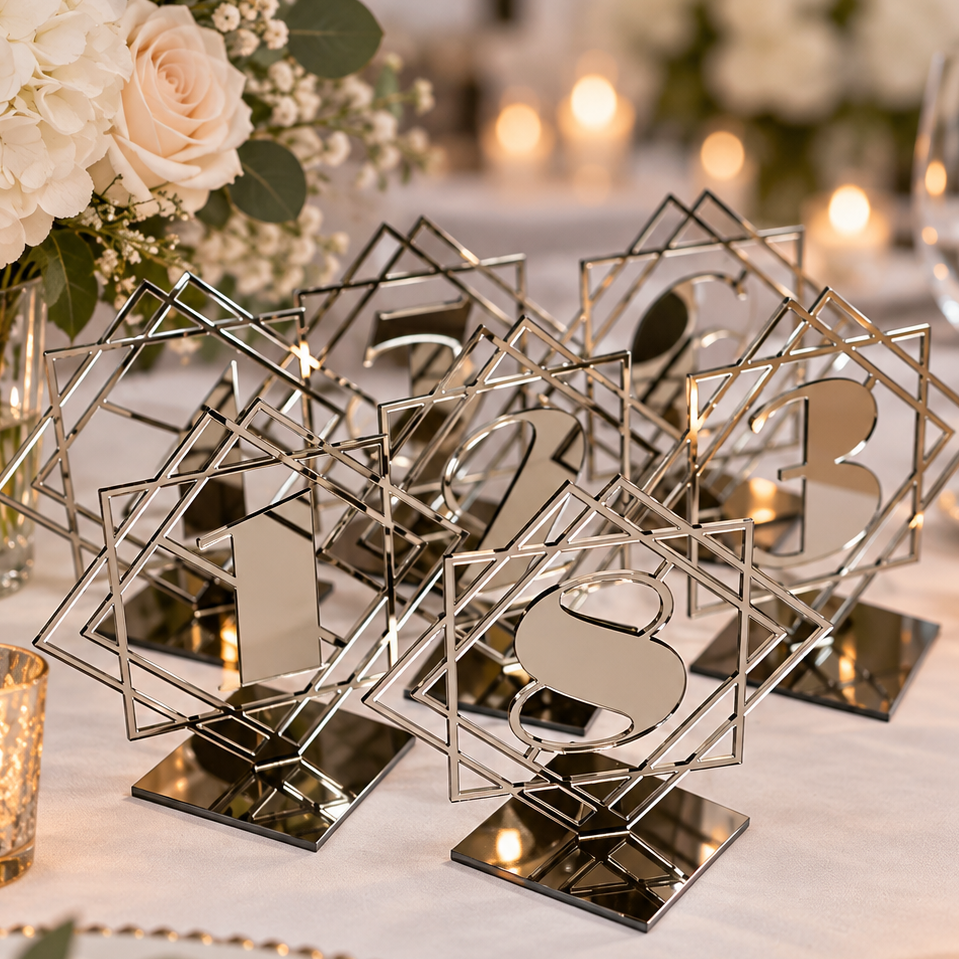 Art Deco Mirrored Table Numbers | Luxury Wedding & Event Decor
