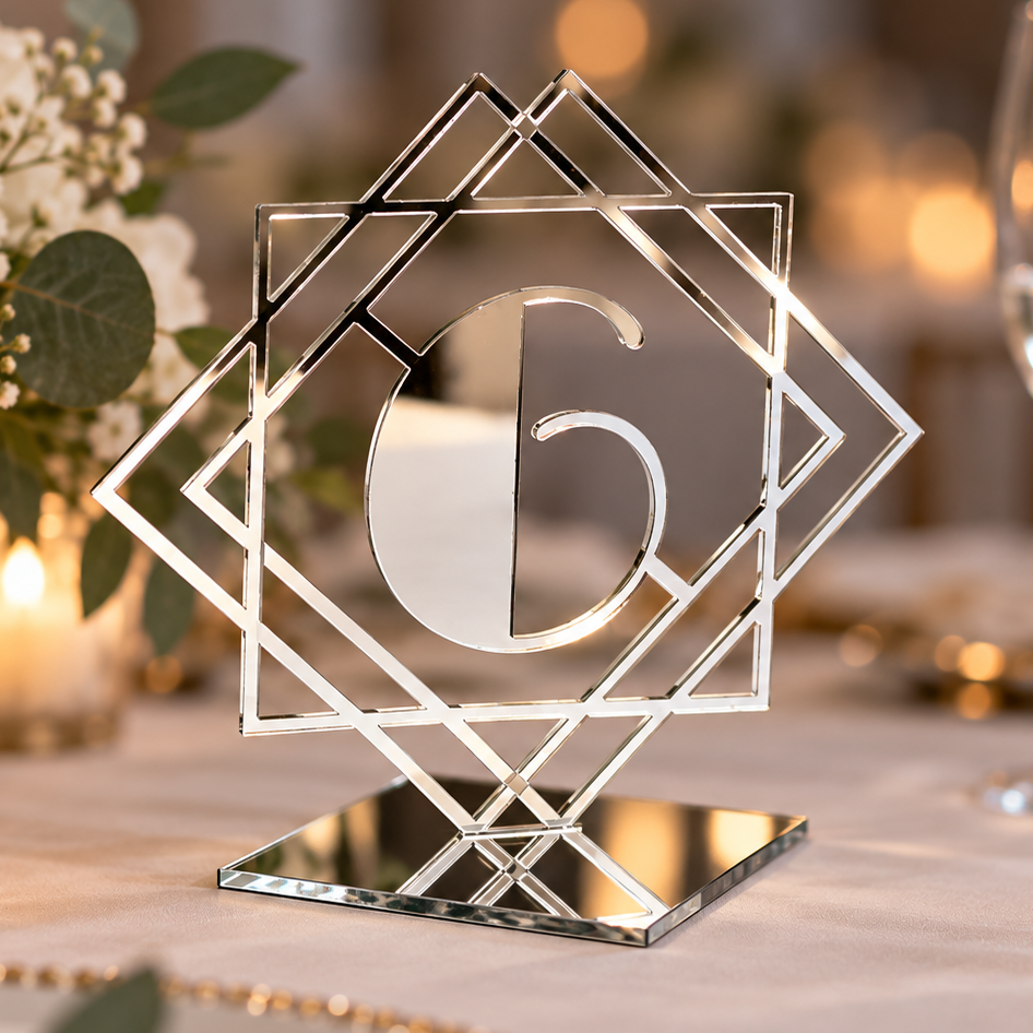 Art Deco Mirrored Table Numbers | Luxury Wedding & Event Decor