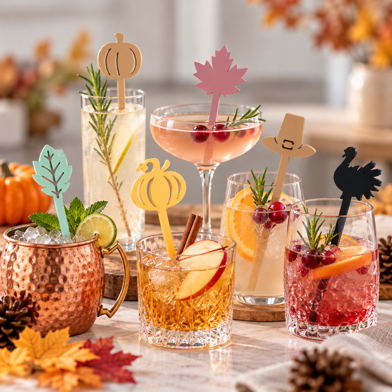 Autumn Acrylic Drink Stirrers | Fall Wedding & Harvest Party Accessories