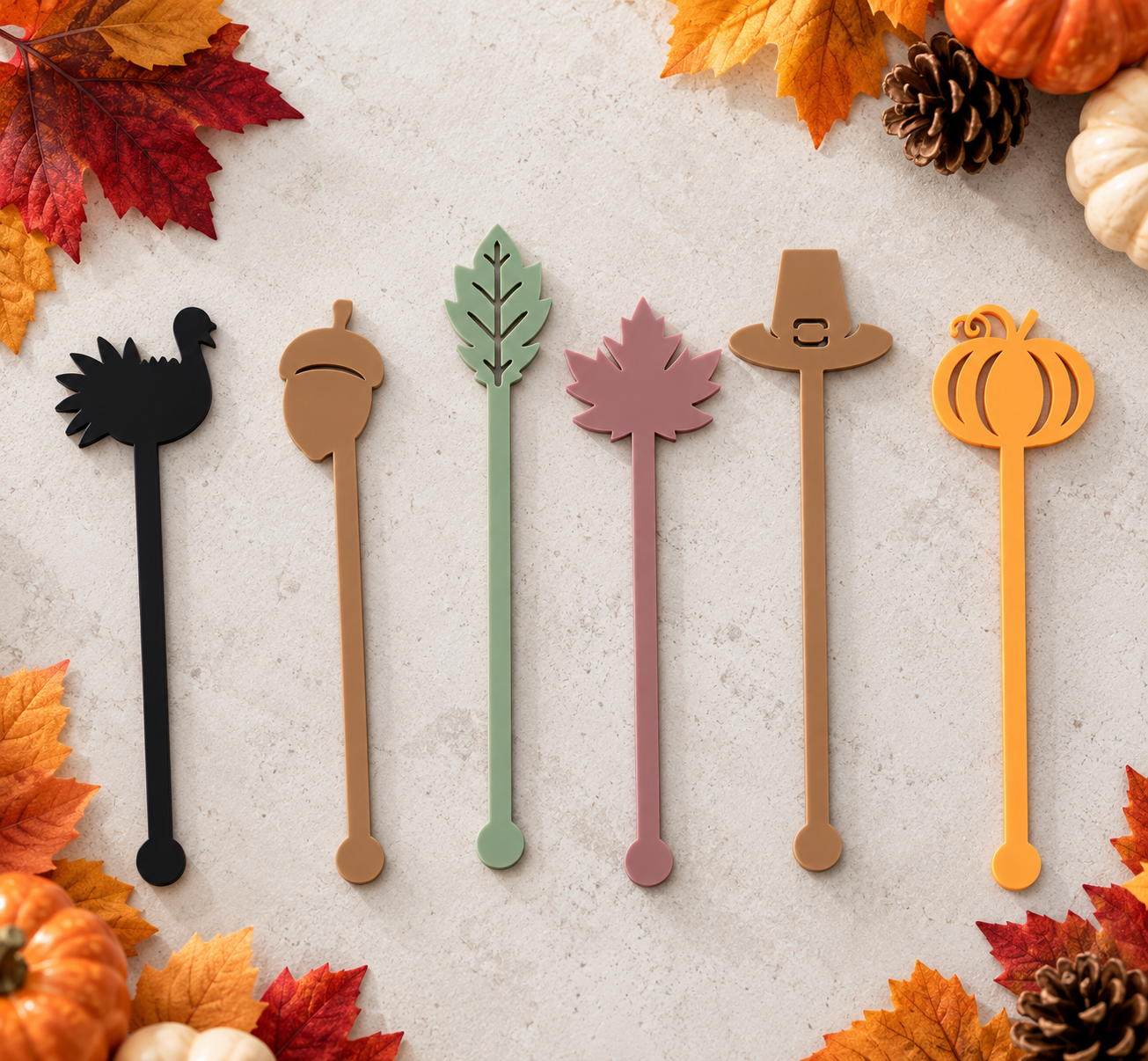 Autumn Acrylic Drink Stirrers | Fall Wedding & Harvest Party Accessories