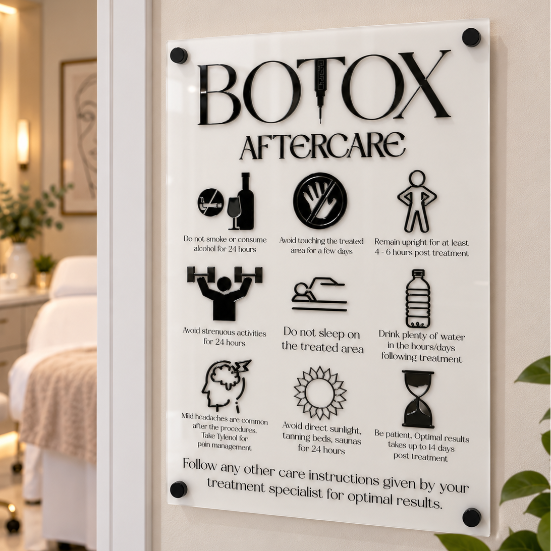 Custom Botox Aftercare Acrylic Sign | Personalized Medical Spa & Aesthetics Clinic Display