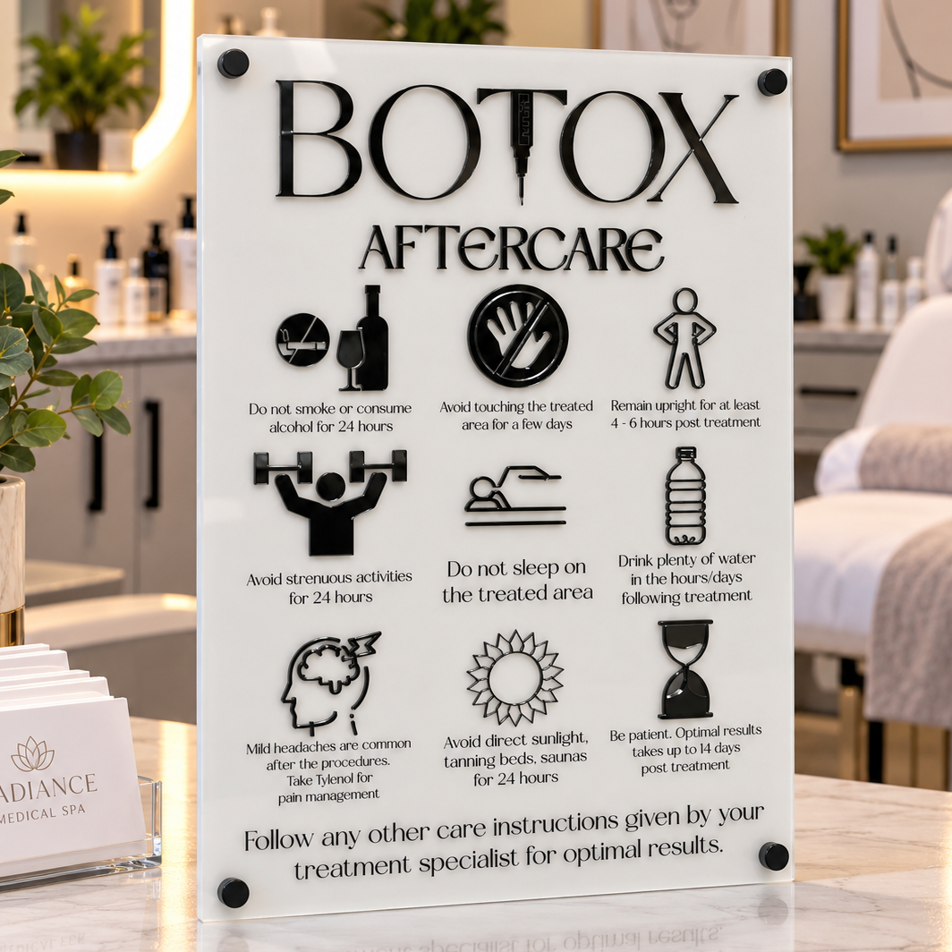Custom Botox Aftercare Acrylic Sign | Personalized Medical Spa & Aesthetics Clinic Display
