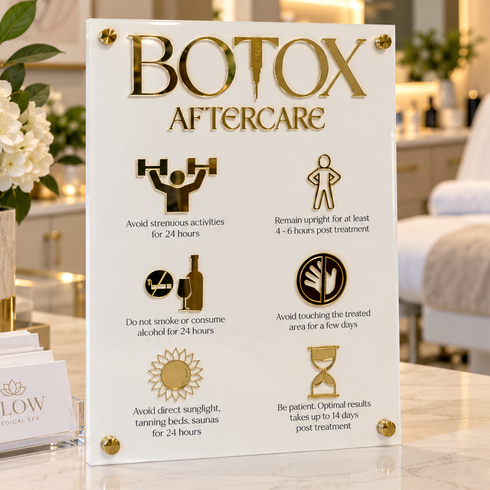Custom Botox Aftercare Acrylic Sign | Personalized Medical Spa & Aesthetics Clinic Display