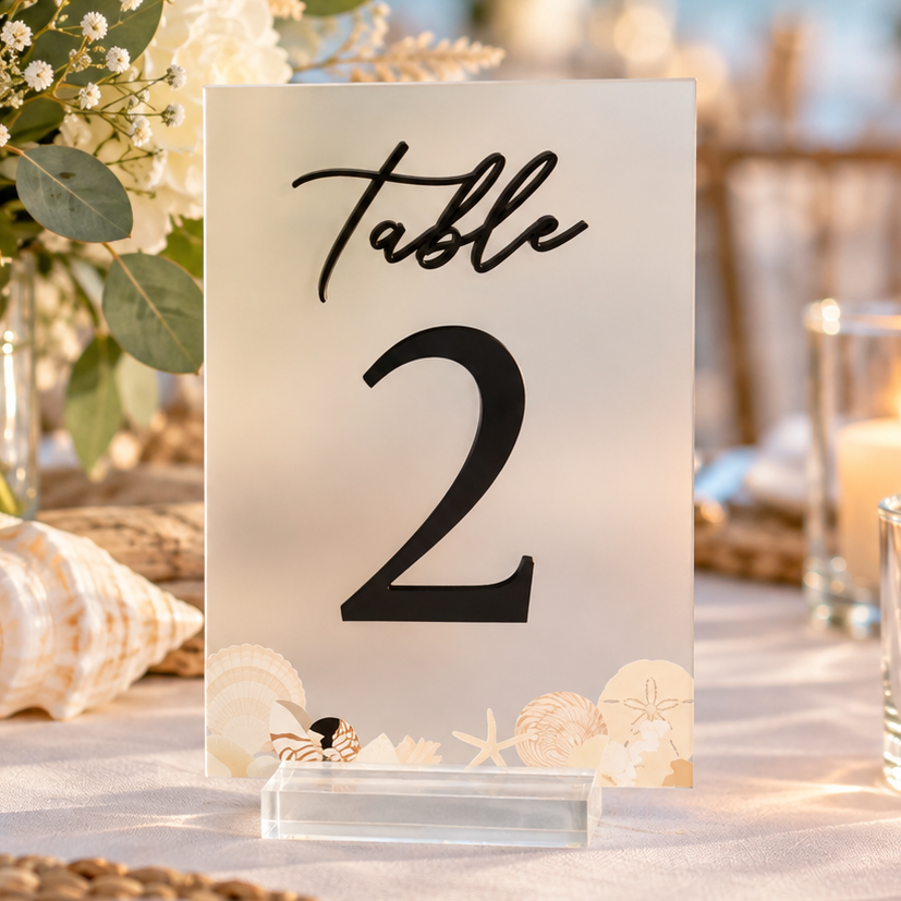 Beach Wedding Table Numbers | Coastal Acrylic Table Signs