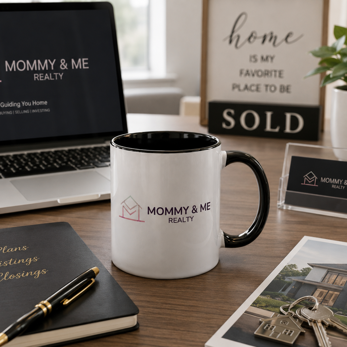 White Ceramic Mug with Coloured Handle & Interior - Custom Business Logo Mug