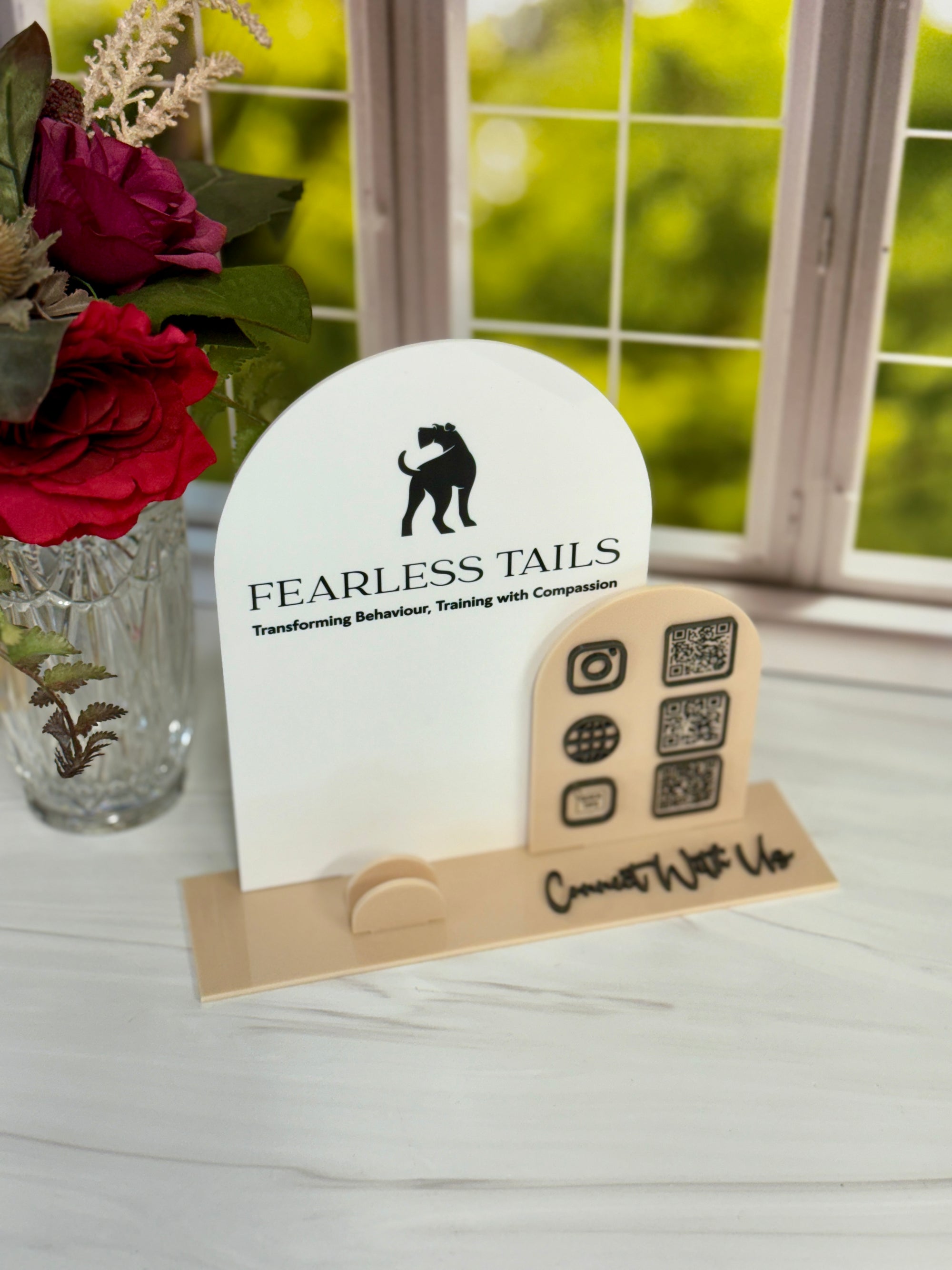 Trade Show Social QR Code, Freestanding Acrylic Business Marketing Sign