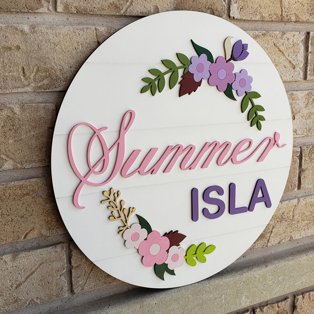 Floral Round Name Sign