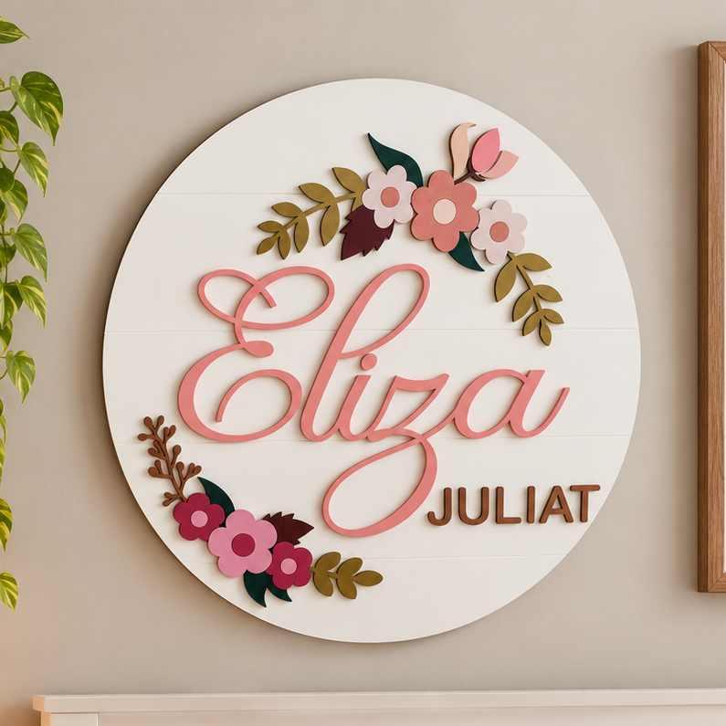 Personalized Floral Wooden Name Sign | Custom Girls Nursery & Bedroom Wall Decor