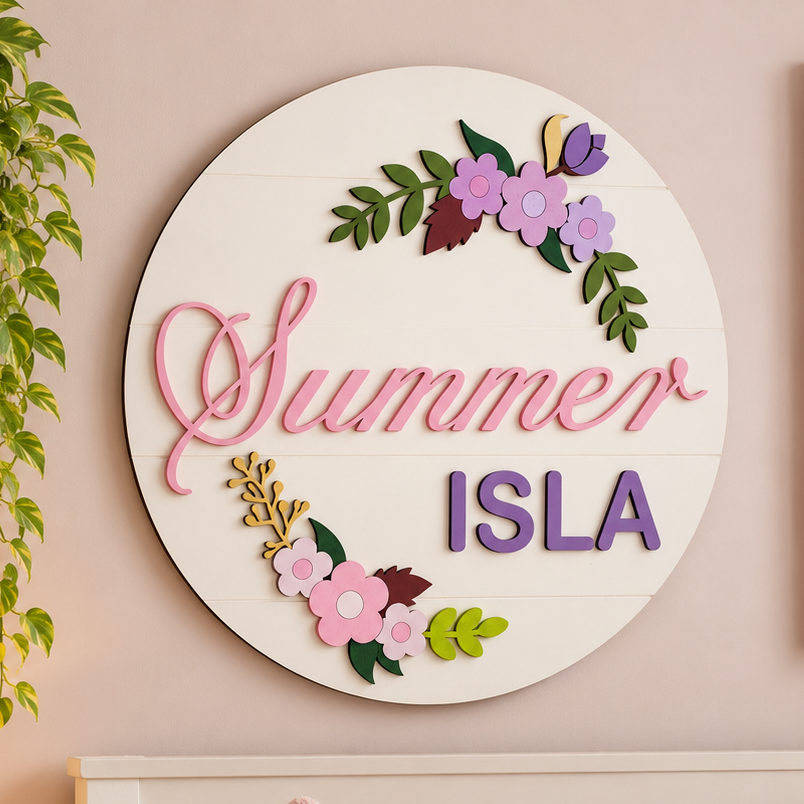Personalized Floral Wooden Name Sign | Custom Girls Nursery & Bedroom Wall Decor