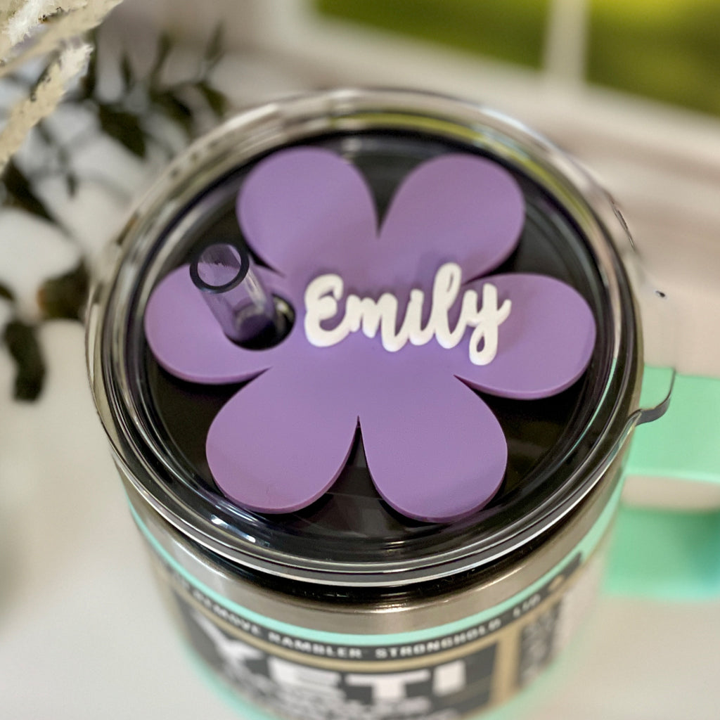 Personalized Flower Name Topper for Yeti Rambler With Straw or Stanley H2.0