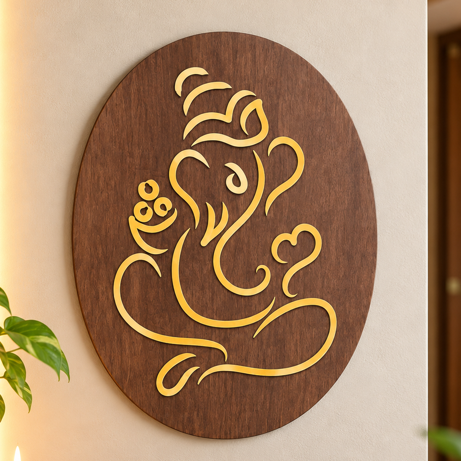 Lord Ganesha Wooden Wall Art | Modern Ganesh Decor