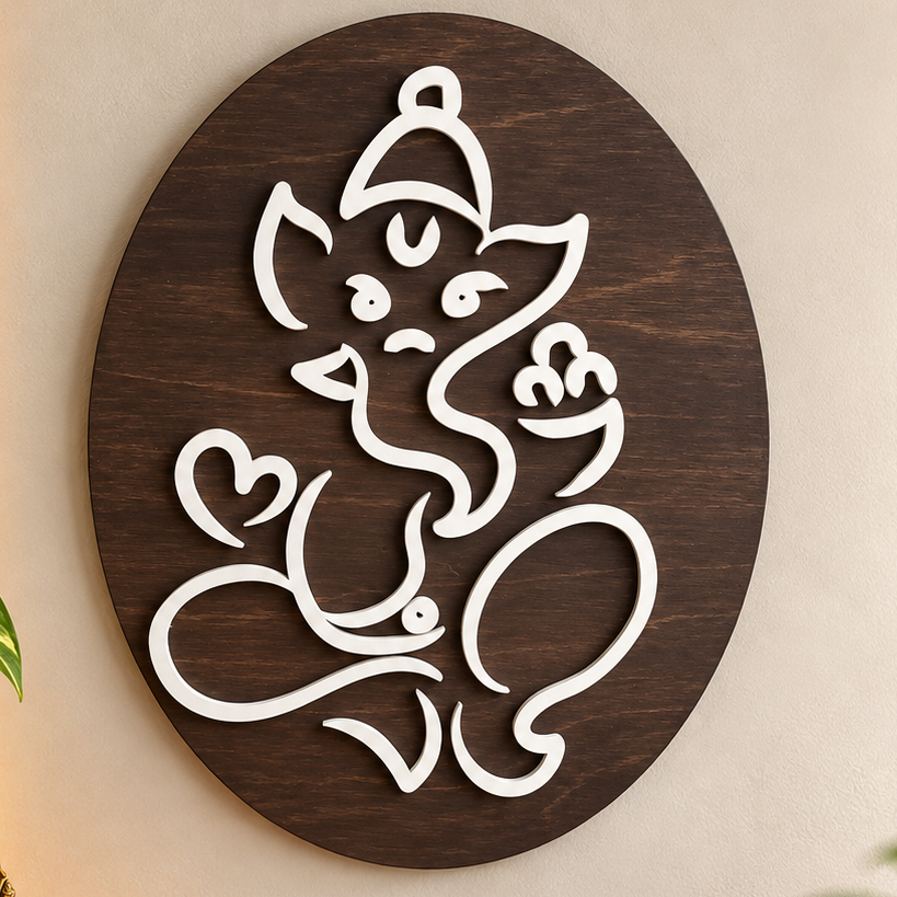 Lord Ganesha Wooden Wall Art | Modern Ganesh Decor
