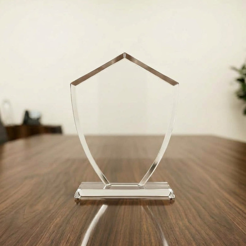 Conquest Custom Engraved Glass Shield Award | Personalized Corporate Recognition Trophy
