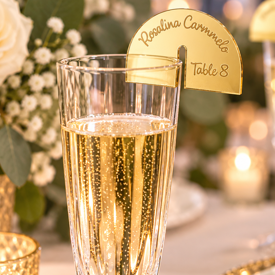 Personalized Wedding Wine Glass Charms | Custom Mirror Acrylic Name & Table Markers