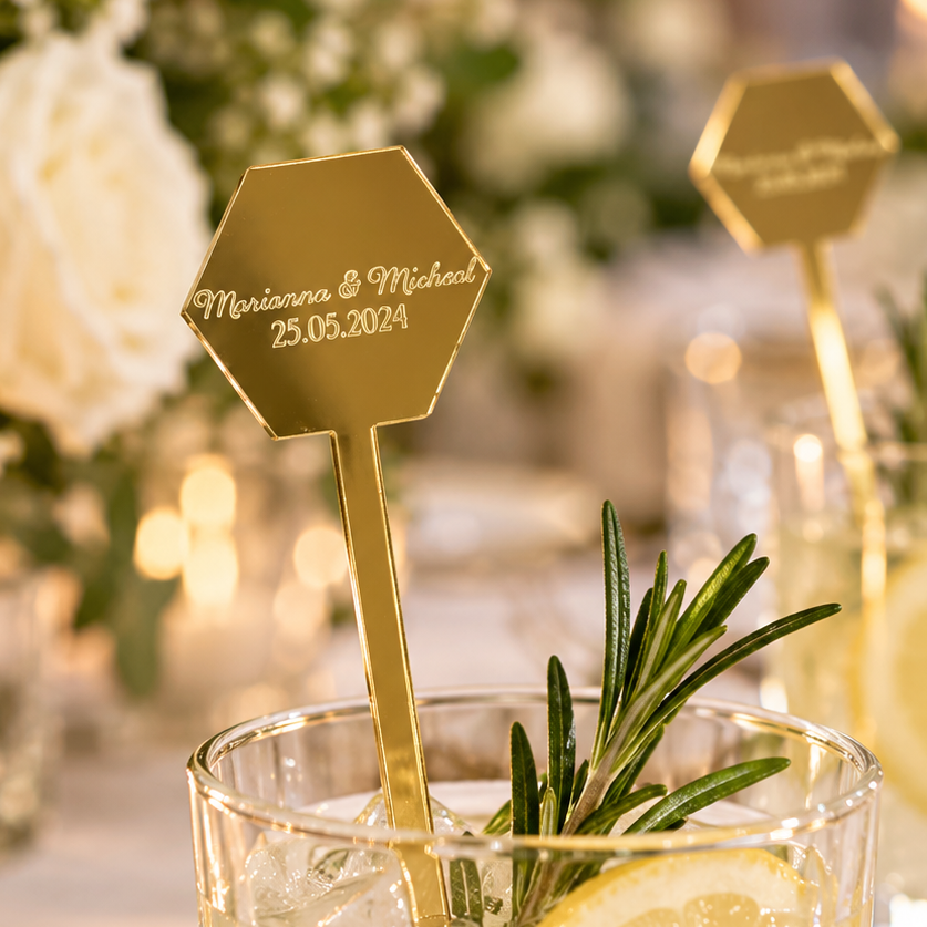 Personalized Hexagon Drink Stirrers | Custom Hexagon Acrylic Cocktail Stir Sticks