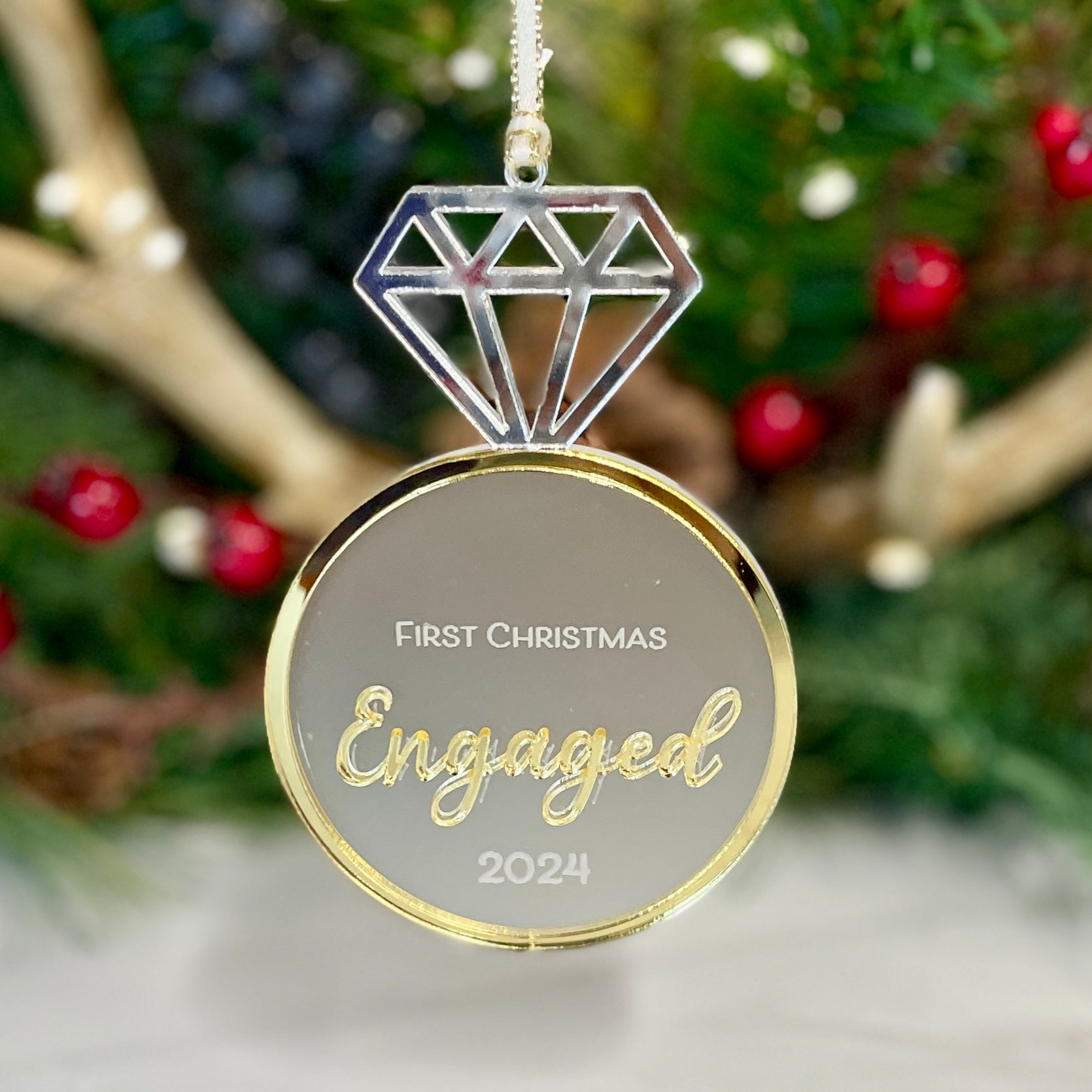 Personalized First Christmas Diamond Ring Ornament