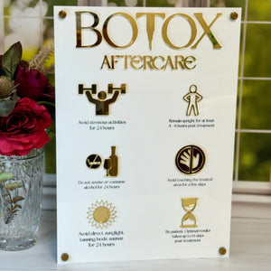 Botox aftercare information card with icons on a decorative background