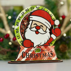 Christmas countdown calendar with Santa Claus design on a white surface.