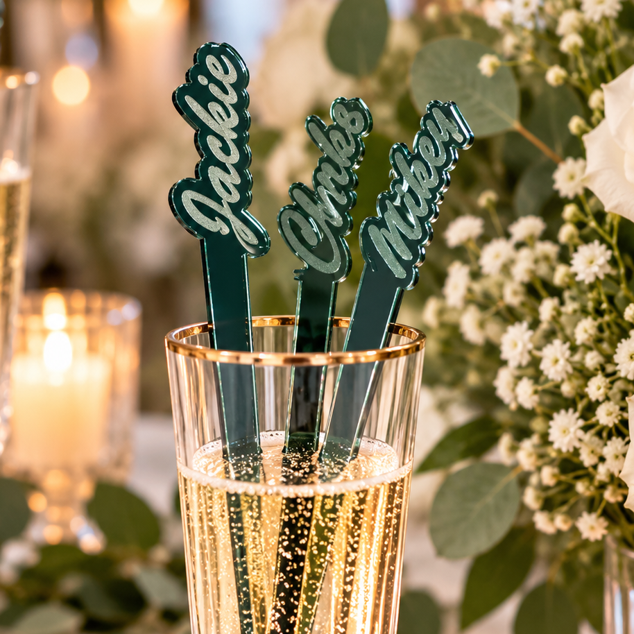 Personalized Name Drink Stirrers | Custom Mirror Acrylic Cocktail Stir Sticks