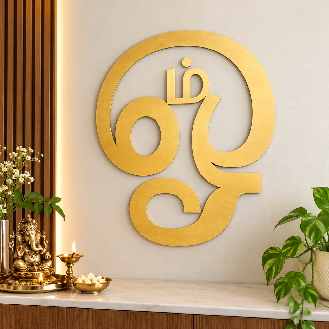 Tamil Om Symbol Wooden Wall Decor | Laser Cut OHM Sign