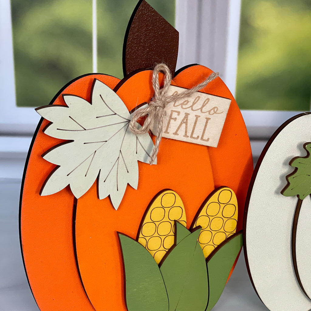 Set of 3 Wooden Pumpkins For Thanksgiving Decor