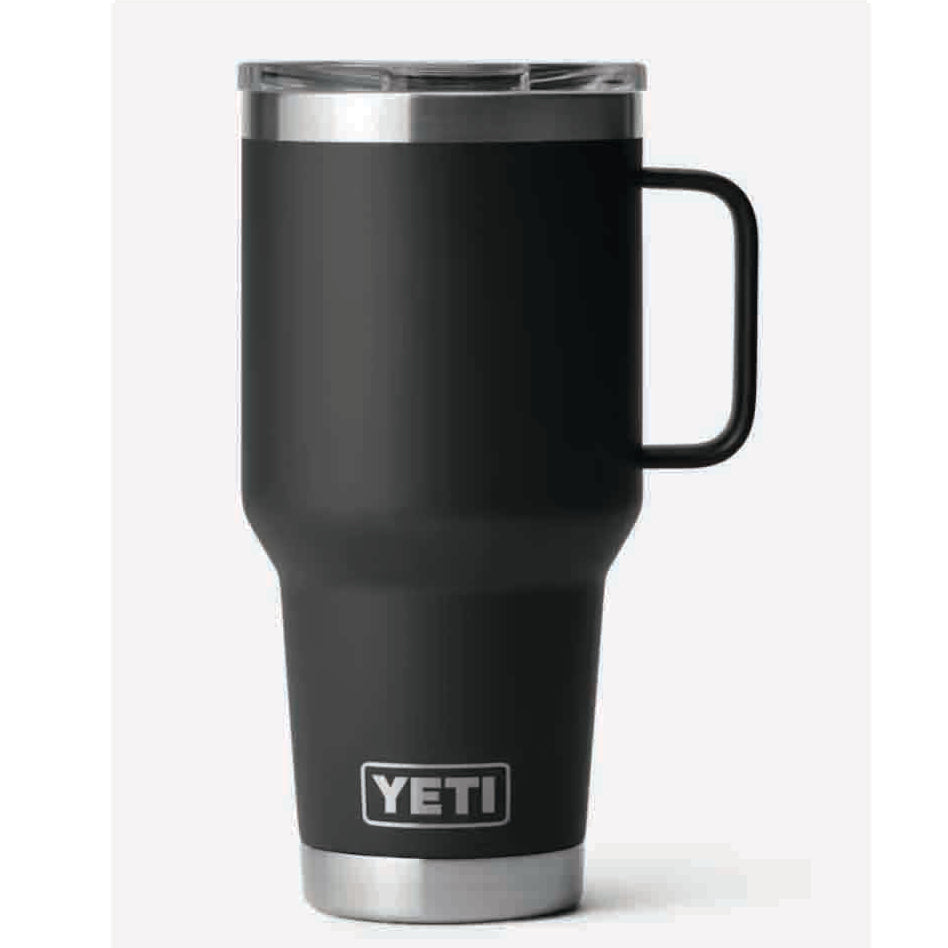 Black YETI mug with a handle on a white background