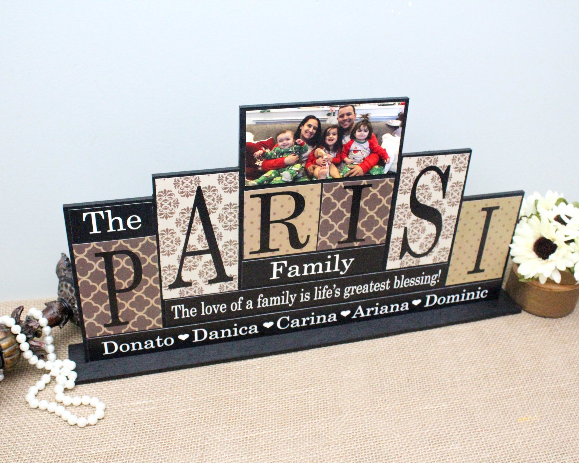 Family Name Wood Sign Customized with Family Photo