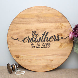 Wedding guestbook alternative round sign personalized with family name and established date