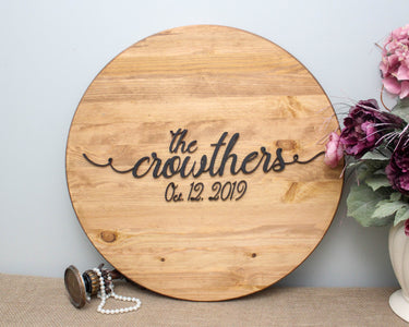Wedding guestbook alternative round sign personalized with family name and established date