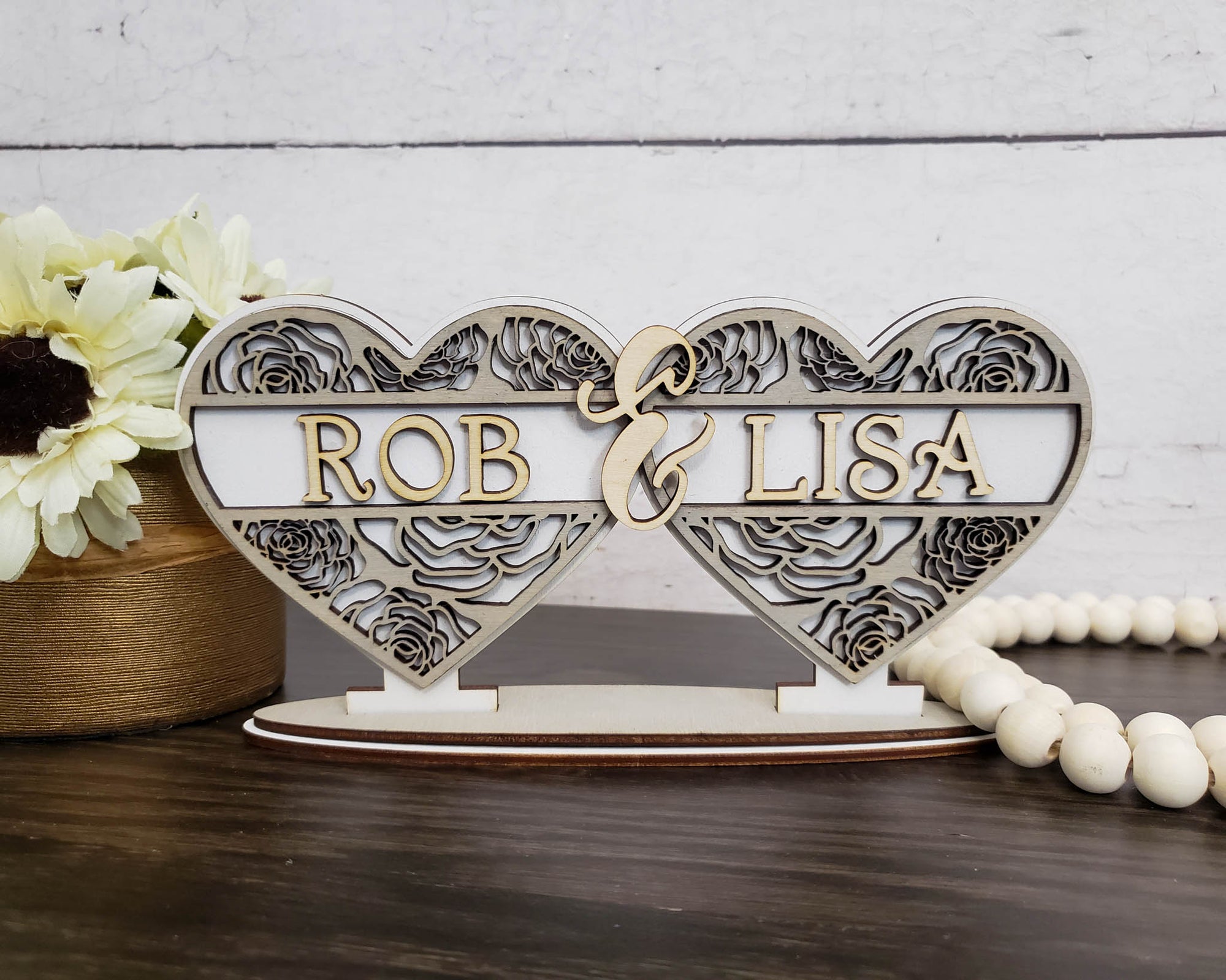 Personalized Split Double Hearts Frame With Names