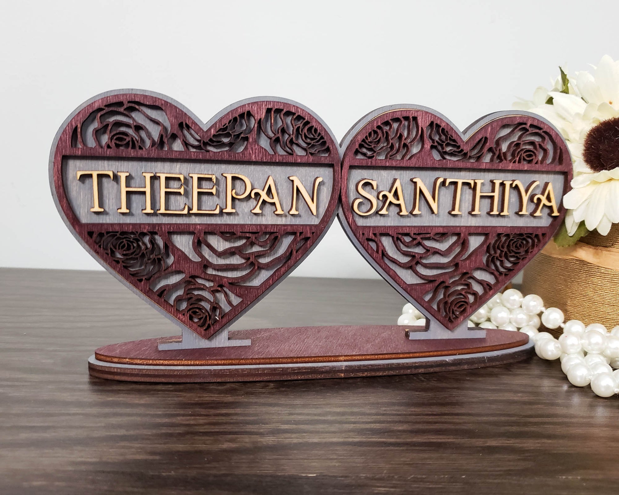 Personalized Split Double Hearts Frame With Names