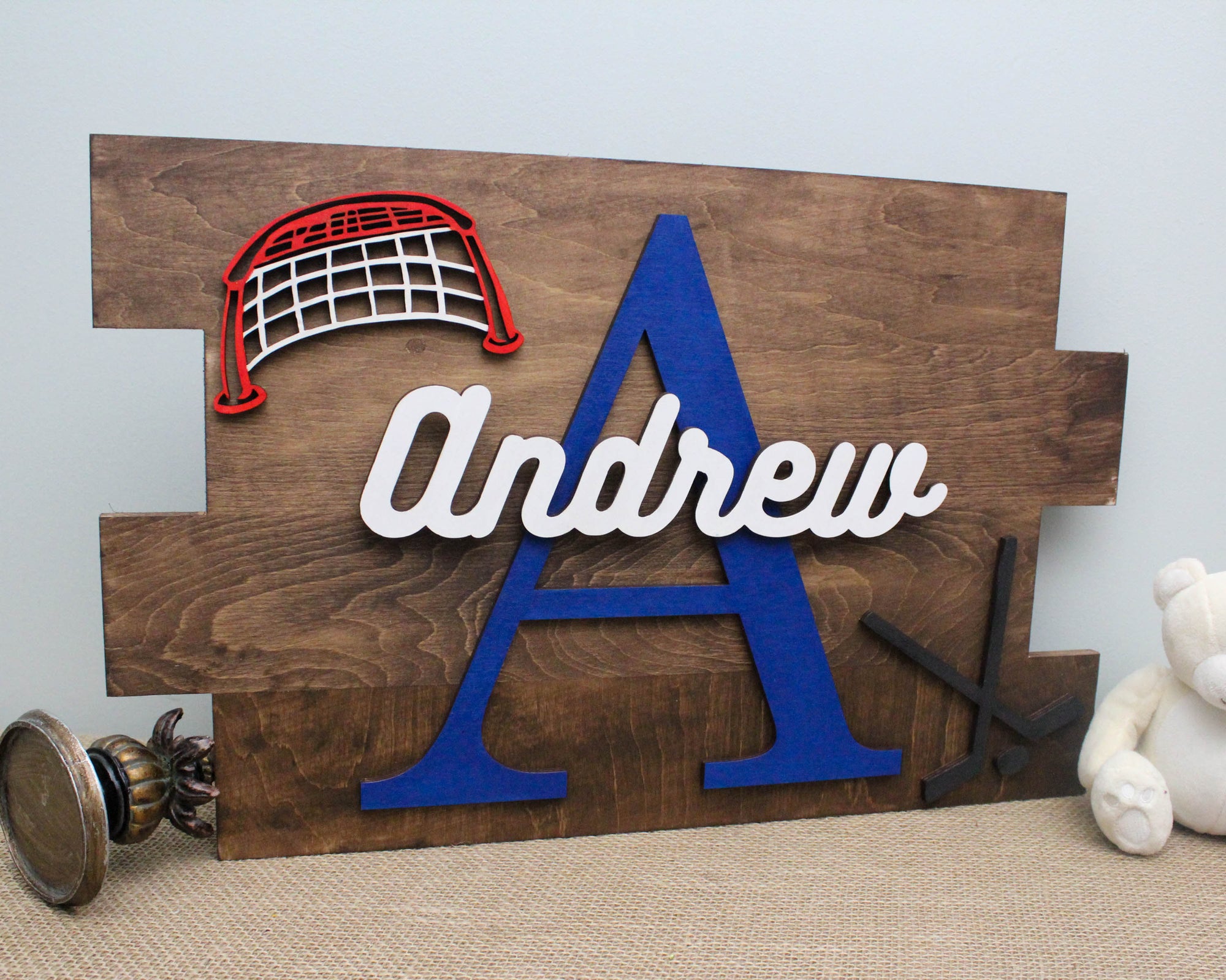 Boys Room Decor Personalized With Hockey Sticks and Name