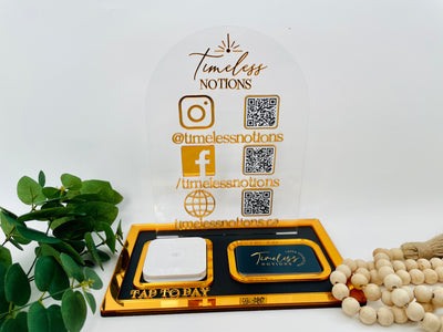 Social Media QR Codes with Square reader stand tabletop sign