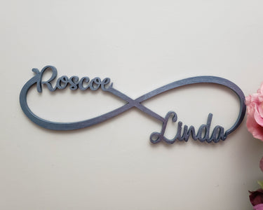 Infinity sign with couples name painted in your choice of colour