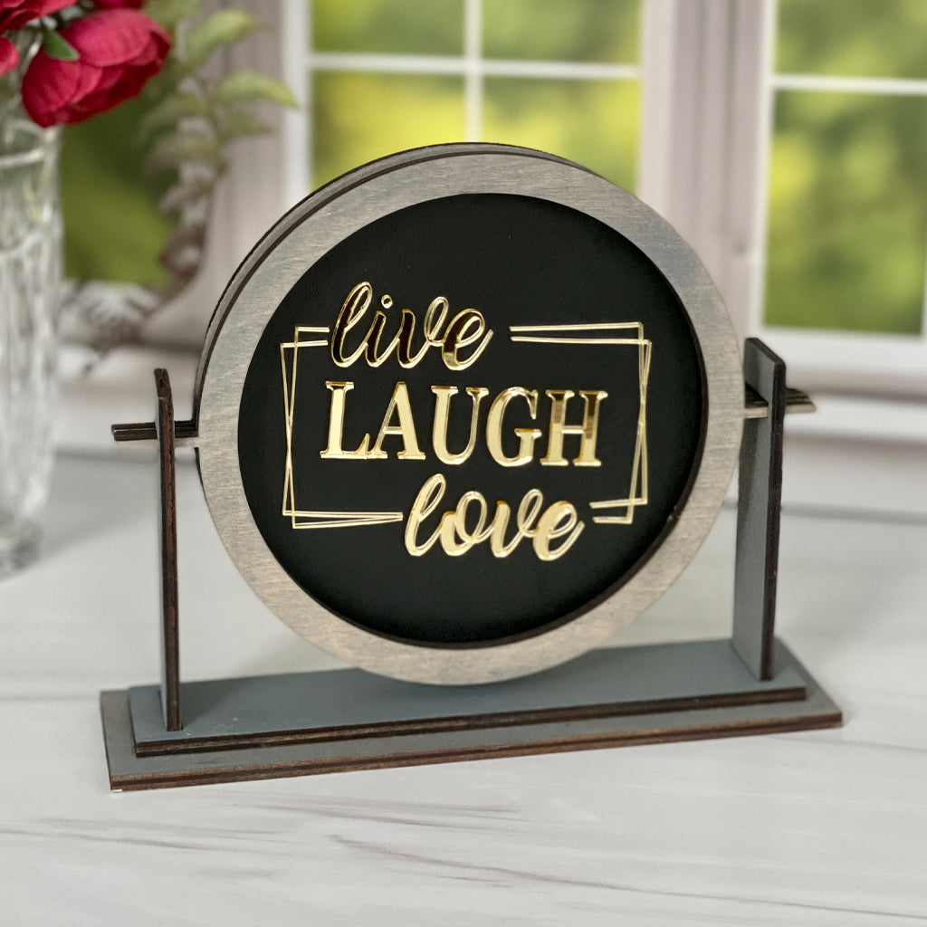 Live Laugh Love Wood Sign, Tabletop Interchangeable Frame