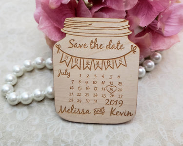 Mason jar save the date wooden magnets