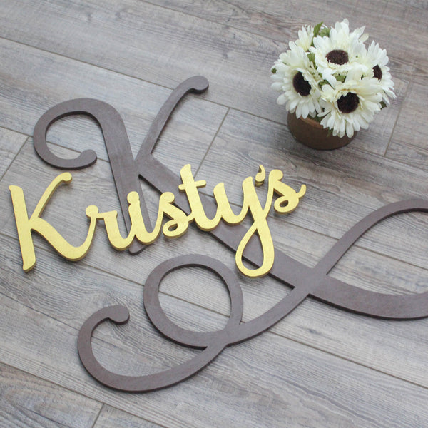 Fancy Wooden Initial Monogram and Name Sign - Timeless Notions