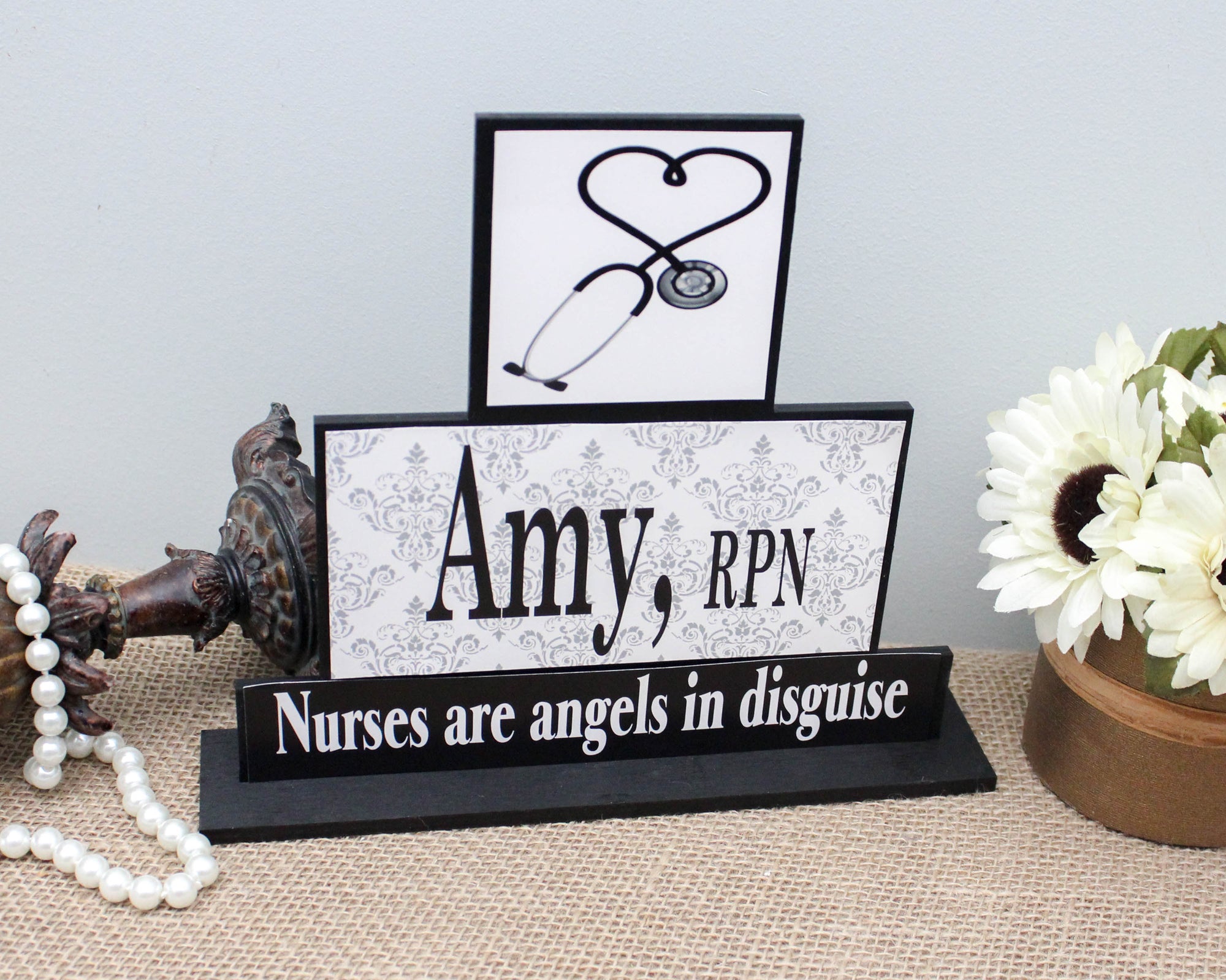 Nurses are angels in disguise wood sign